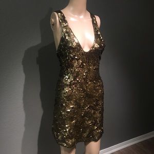 French Connection Sequin Mini-Dress Olive Color